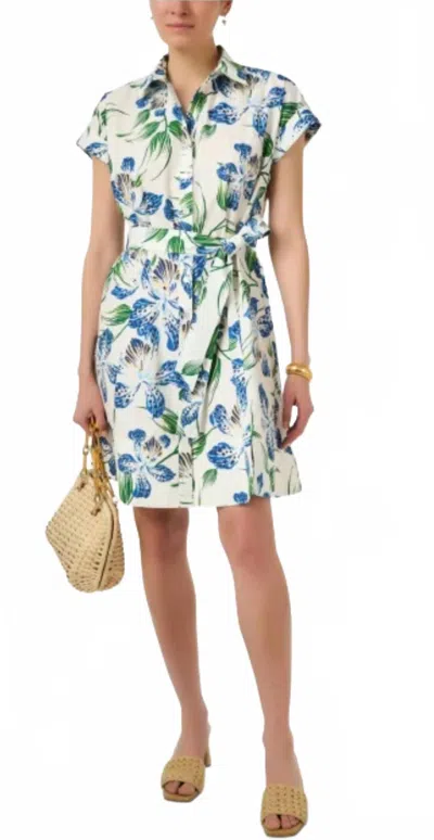 Finley Chantal Iris Print Mini Dress In Natural/blue/green In White