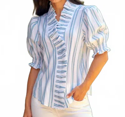 Finley Cici Drop Needle Stripe Shirt In Aqua In White