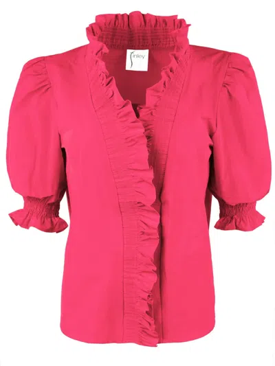 Finley Cici Shirred Techy Taffeta Shirt In Pink
