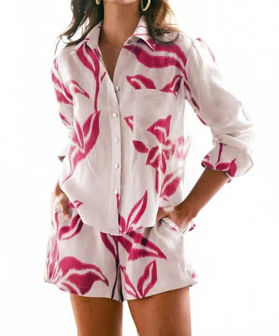 FINLEY CROP ANDIE BATIK PRINT SHIRT IN WHITE/ RED