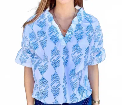 Finley Crosby Palmetto Print Top In Blue