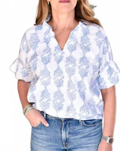 Finley Crosby Top In Blue Palmetto