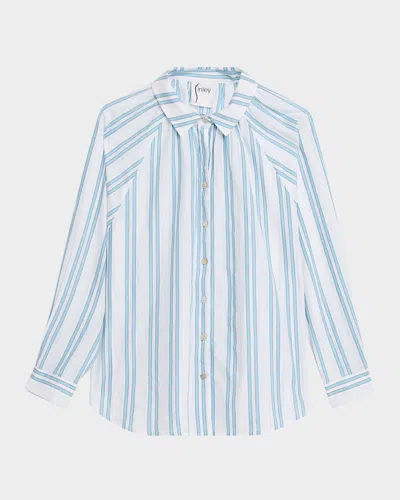 Finley Dylan Striped Raglan-sleeve Cotton Shirt In Blue