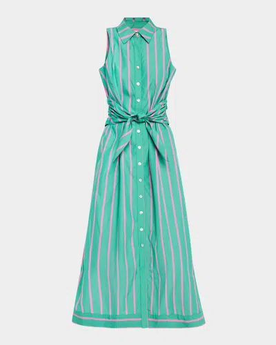 Finley Ellis Sleeveless Striped Maxi Shirtdress In Green/pink