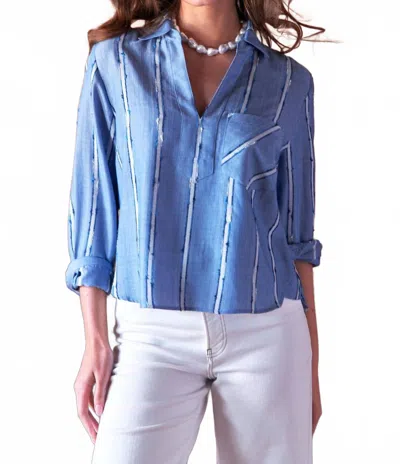 Finley Ethnic Stripe Joni Popover Shirt In Blue/white