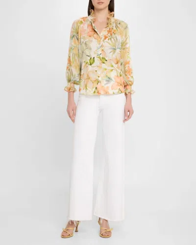 Finley Fiona Botanical Print Shirt In Natural/coral/sage