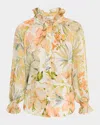 Finley Fiona Floral-print Ruffle Blouse In Nat/coral/