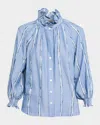 Finley Fiona Striped Dobby Button-down Shirt In Blue