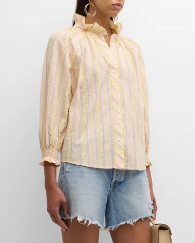 Finley Fiona Striped Seersucker Cotton Shirt In Yellow Multi