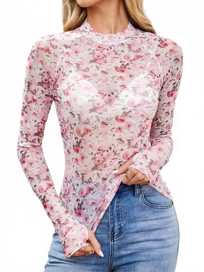 Finley Floral Long Sleeve Mesh Top In Pink