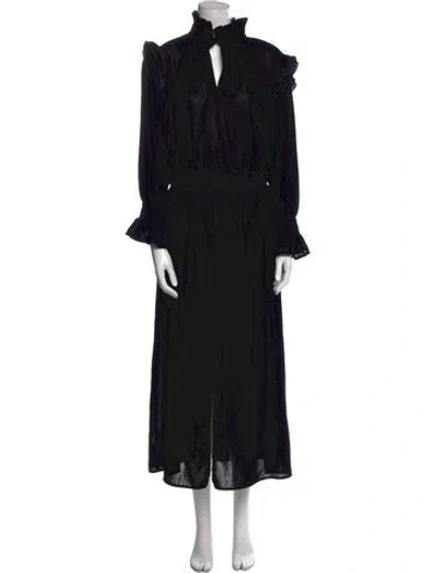 Pre-owned Finley Floral Print Long Dress In Black