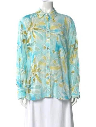 Pre-owned Finley Floral Print Long Sleeve Blouse In Blue
