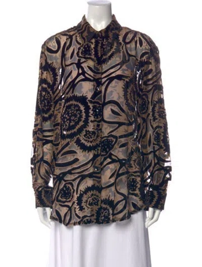 Pre-owned Finley Floral Print Long Sleeve Blouse In Blue