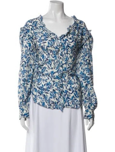 Pre-owned Finley Floral Print Long Sleeve Blouse In White