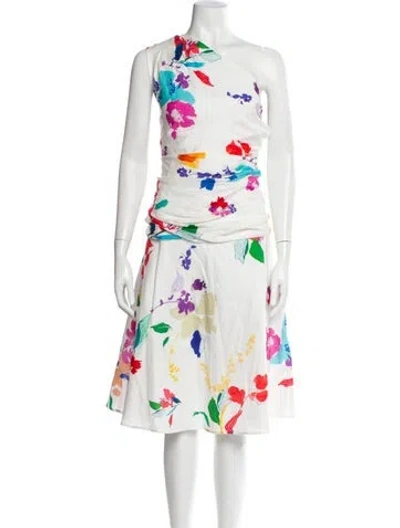 Pre-owned Finley Floral Print Midi Length Dress In White
