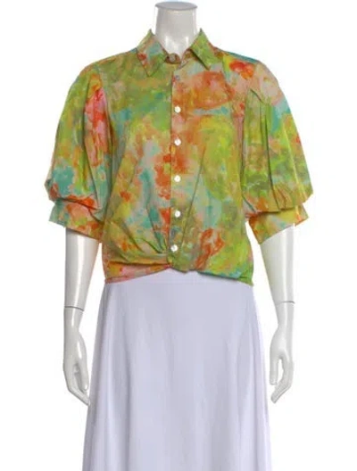 Pre-owned Finley Floral Print Short Sleeve Blouse W/ Tags In Green