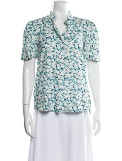 Pre-owned Finley Floral Print Short Sleeve Top In Blue