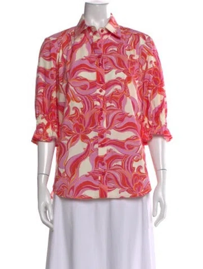 Pre-owned Finley Floral Print Three-quarter Sleeve Blouse In Pink