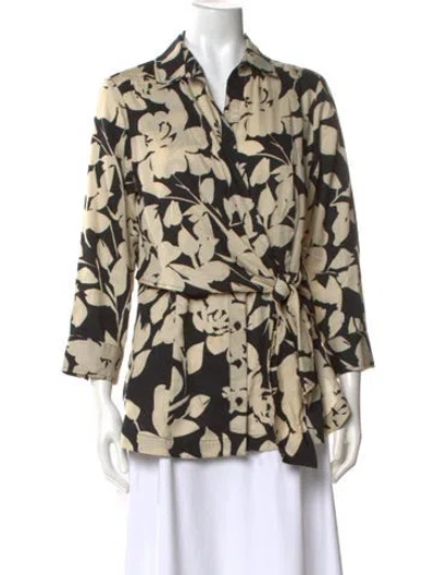Pre-owned Finley Floral Print V-neck Blouse In Neutral