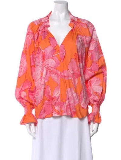 Pre-owned Finley Floral Print V-neck Blouse In Pink