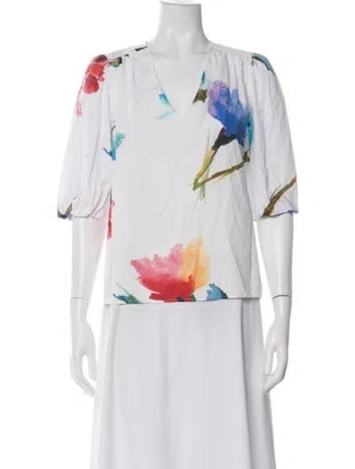 Pre-owned Finley Floral Print V-neck Top In Blue