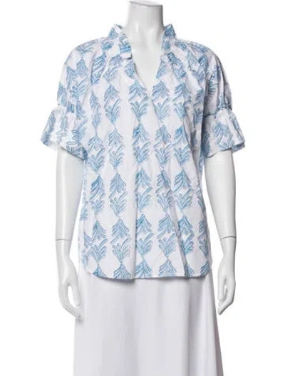Pre-owned Finley Floral Print V-neck Top In Blue/white