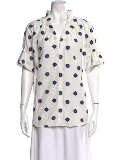 Pre-owned Finley Floral Print V-neck Top In White