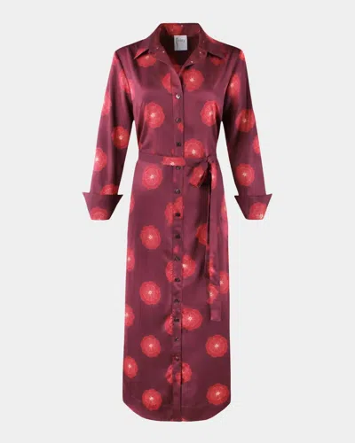 Finley Harlowe Floral Medallion-print Midi Shirtdress In Wine/red