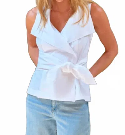 Finley Harold Sleeveless Wrap Tie-front Poplin Top In White