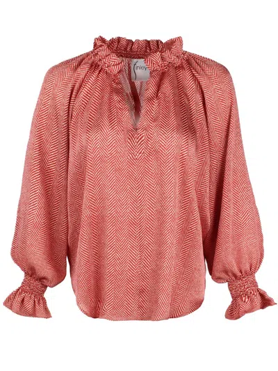 Finley Herringbone Candace Top In Red/cream In Pink