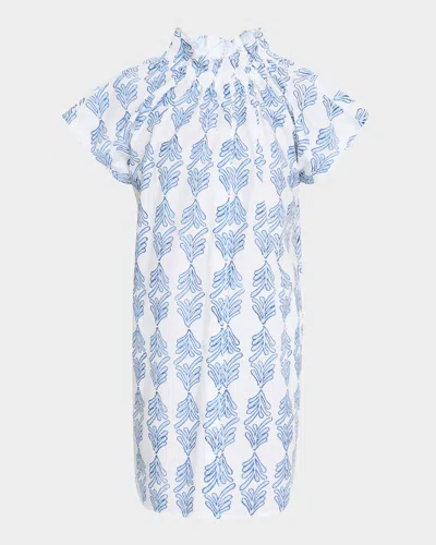 Finley Jenny Leaf-print Cotton Shirtdress In Blue