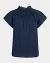 Finley Jenny Ruched Silky Poplin Top In Blue