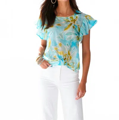 Finley Knot Seaweed Print Blouse In Blue And Green In Multi