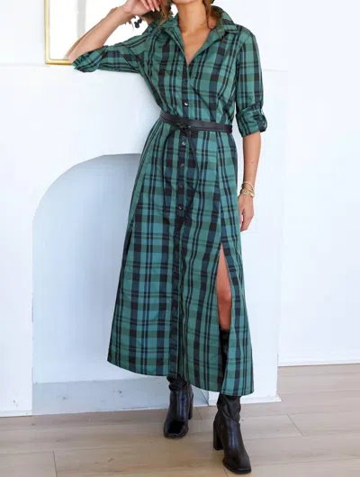 Finley Laine Plaid Dress In Emerald/black In Multi