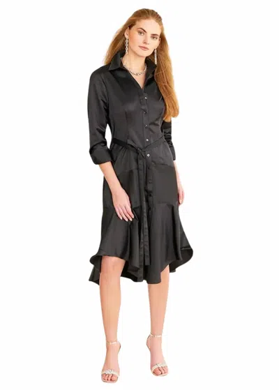 Finley Leonard Micro Satin Dress In Black In Brown