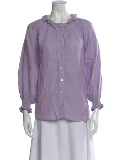 Pre-owned Finley Linen Crew Neck Blouse In Purple