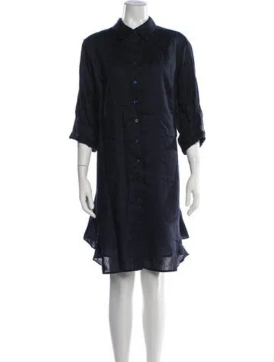Pre-owned Finley Linen Knee-length Dress In Blue