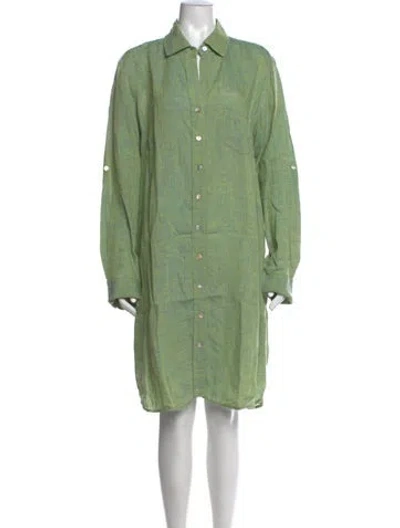 Pre-owned Finley Linen Knee-length Dress In Green