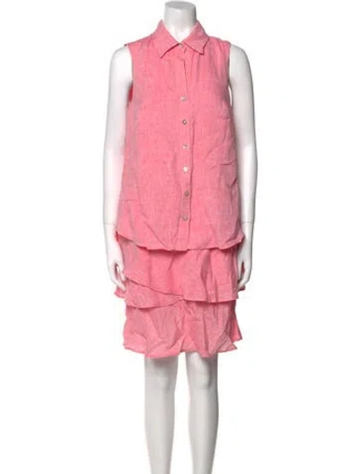 Pre-owned Finley Linen Knee-length Dress In Pink