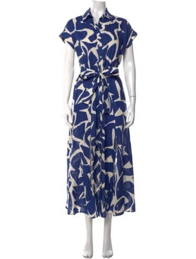 Pre-owned Finley Linen Long Dress In Blue
