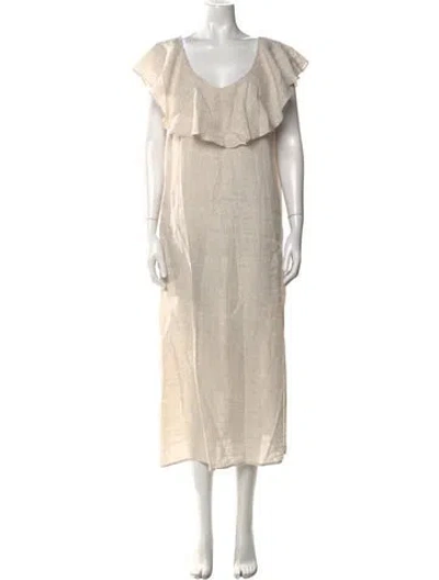 Pre-owned Finley Linen Long Dress In Neutral