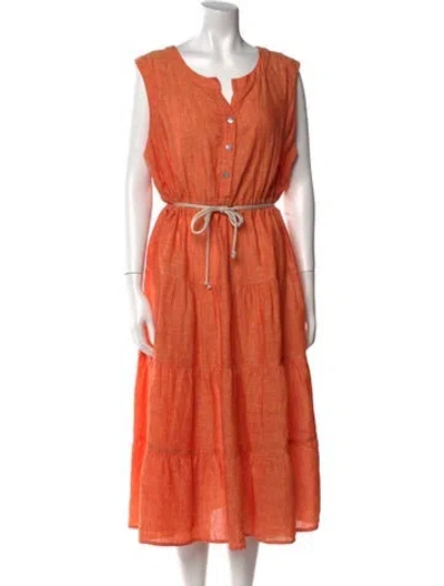 Pre-owned Finley Linen Long Dress In Orange