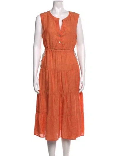 Pre-owned Finley Linen Midi Length Dress In Orange
