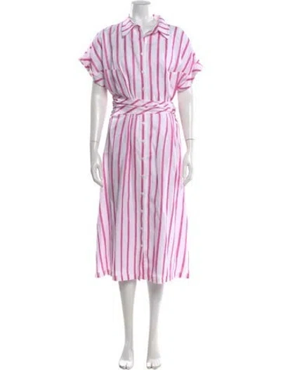 Pre-owned Finley Linen Midi Length Dress In Pink