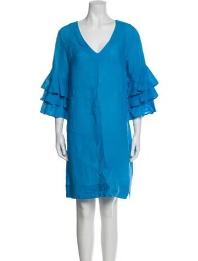 Pre-owned Finley Linen Mini Dress In Blue