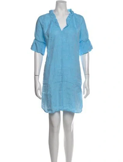Pre-owned Finley Linen Mini Dress In Blue