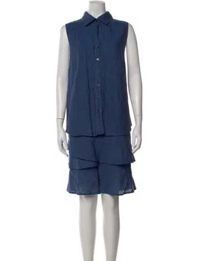 Pre-owned Finley Linen Mini Dress In Blue