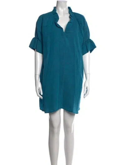 Pre-owned Finley Linen Mini Dress In Blue