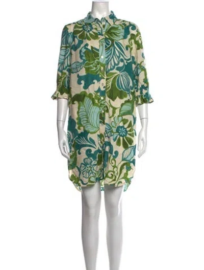 Pre-owned Finley Linen Mini Dress In Green