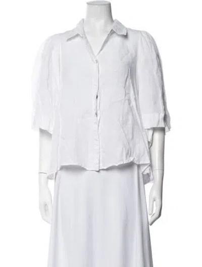 Pre-owned Finley Linen Short Sleeve Button-up Top In White